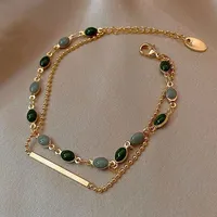 Accessories for Women Crystal Charm Bracelets for Women Gold Color Beaded Chain Double Layered Adjustable Bracelet Jewelry Gift