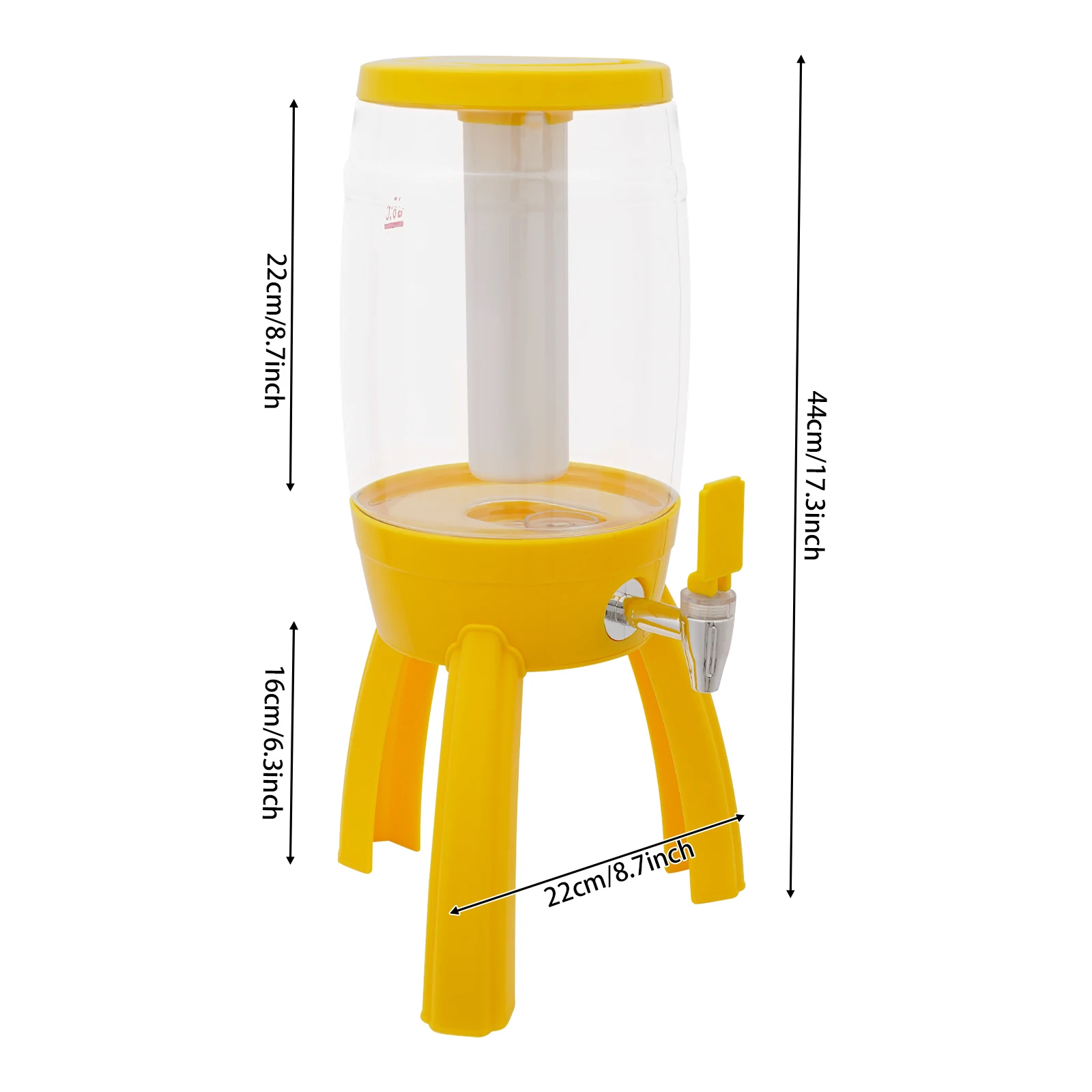 Yellow ABS/PET 3L Three-legged Craft Beer Barrel with Faucet LED Icicle Lamp Party Wine Distributor