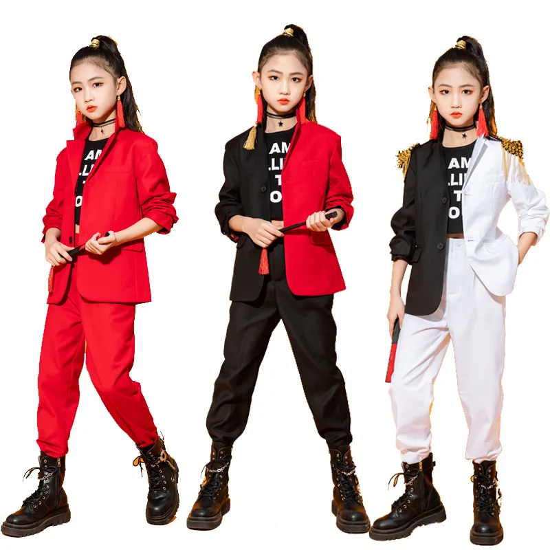 Terno estilo chinês infantil, roupas de performance, roupas de dança de rua, dança jazz, walk show, meninos e meninas, fantasias de hip hop, DQS14721