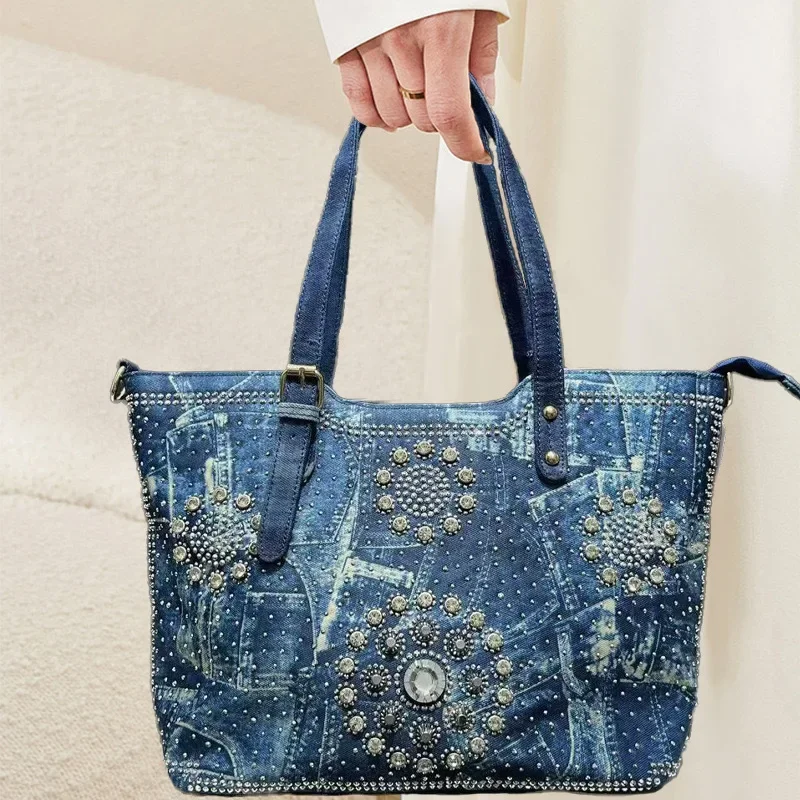 

Ladies' fashionable diamond inlaid elegant handbag with large capacity, personalized and shiny shoulder bag