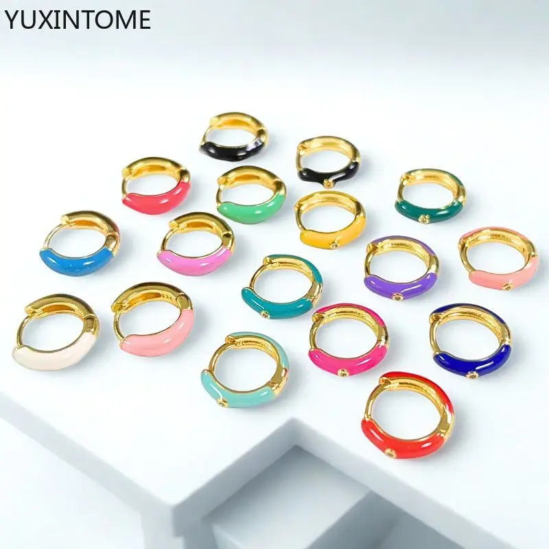 

925 Sterling Silver Needle Colorful Enamel Hoop Earrings for Women Candy Color Circular Gold Earrings Fashion Jewelry Gift
