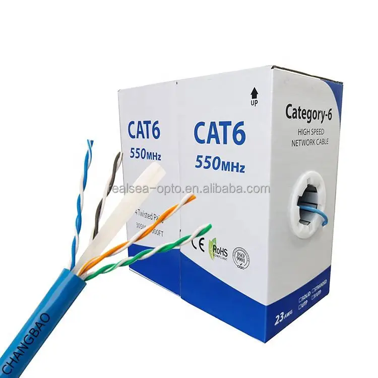 Cabo Ethernet Pure Copper, Cabos de comunicação para rede, utp, Rj45, Cat6 Roll, 305m, Cat 6, 24awg