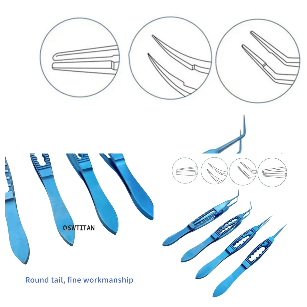眼科用ピンセット：眼科手術用の歯付きチタン製結紮鉗子