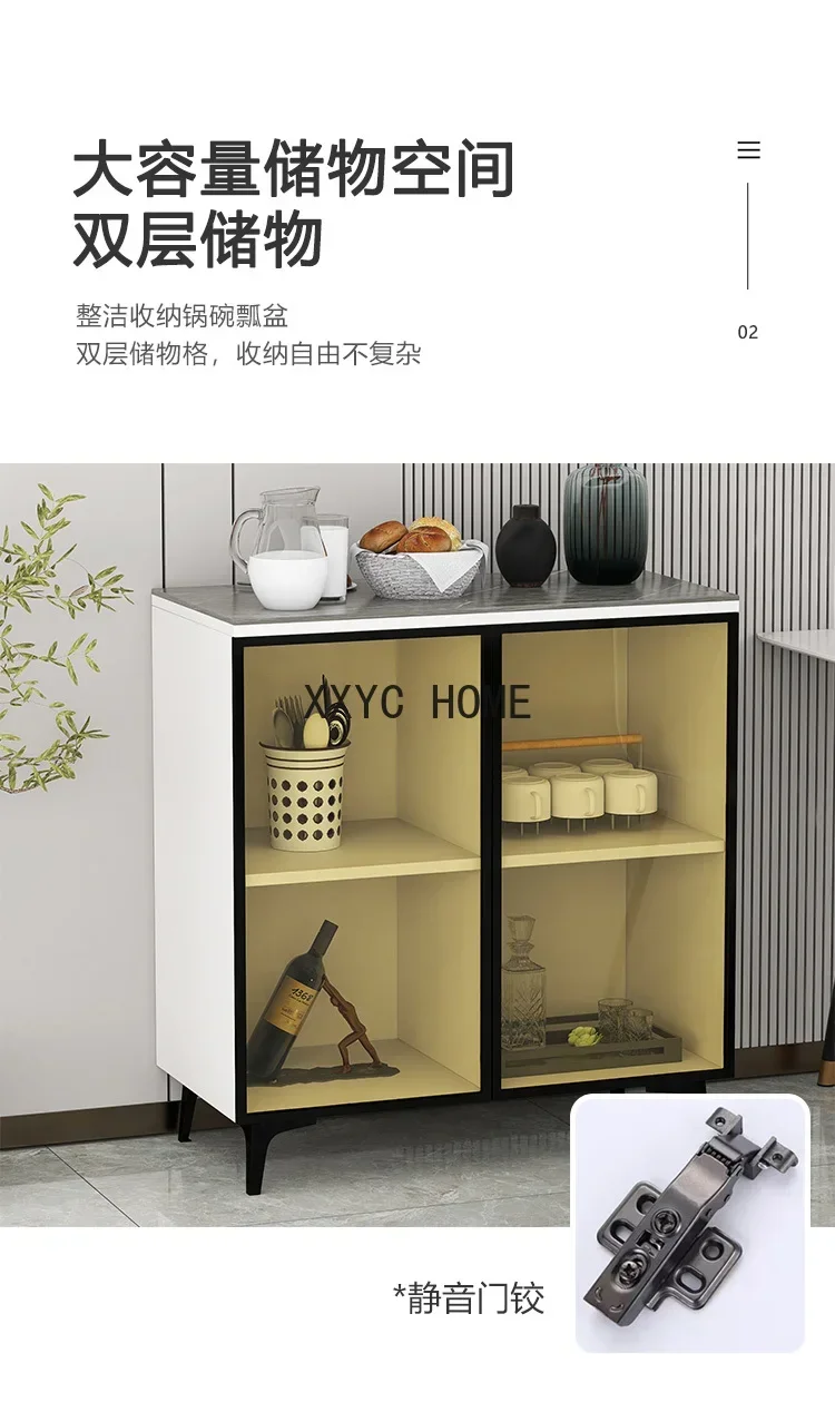 Double Door Storage Organizer Brown Glass Cabinet Household Restaurant Solid Wood Light Luxury Wall Sideboard Cabinet