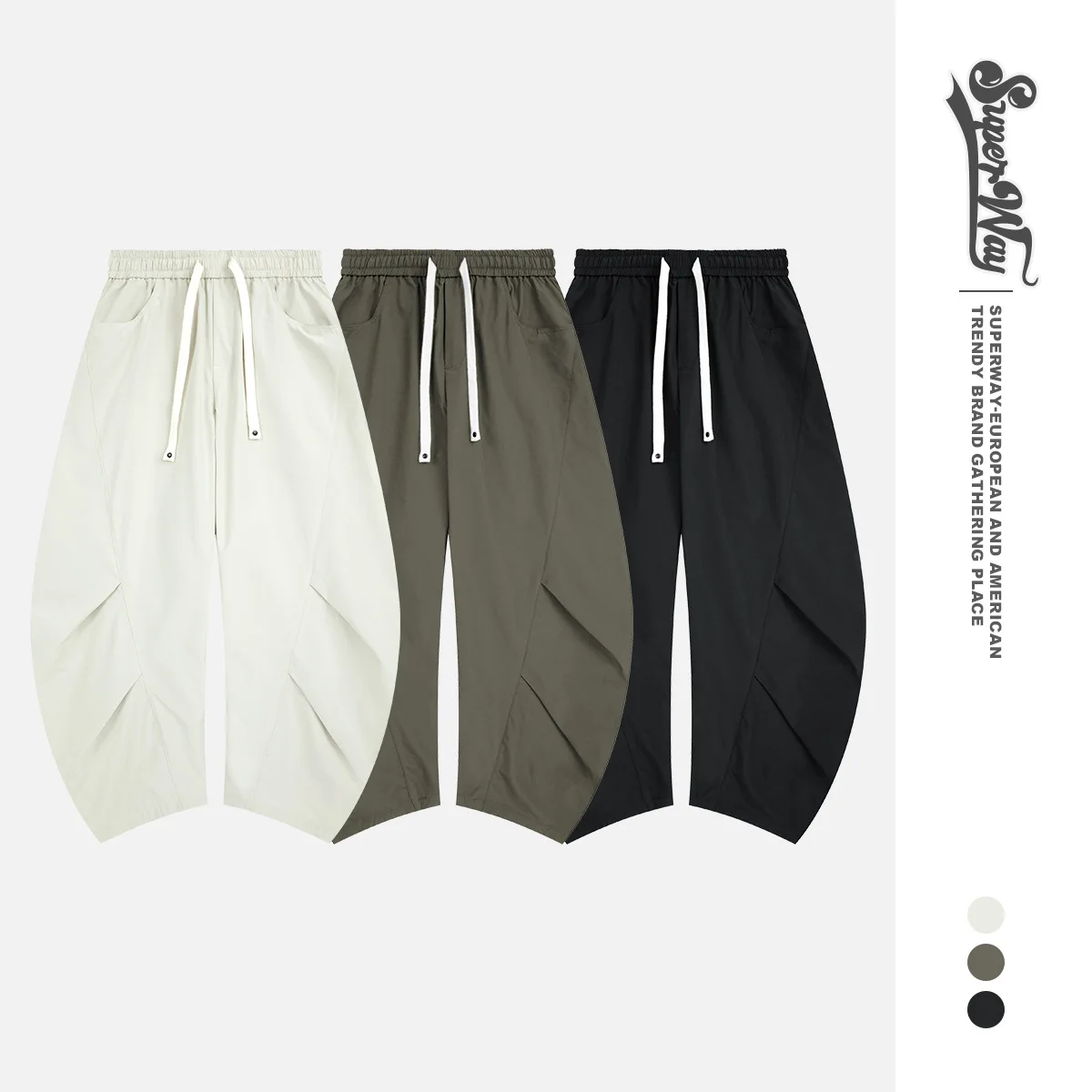 SUER WAY 26SS Lightweight Gingham Comfortable Geometric Cut Wrinkle Resistant Saber Sports Outdoor Leisure Long Pants Men P606