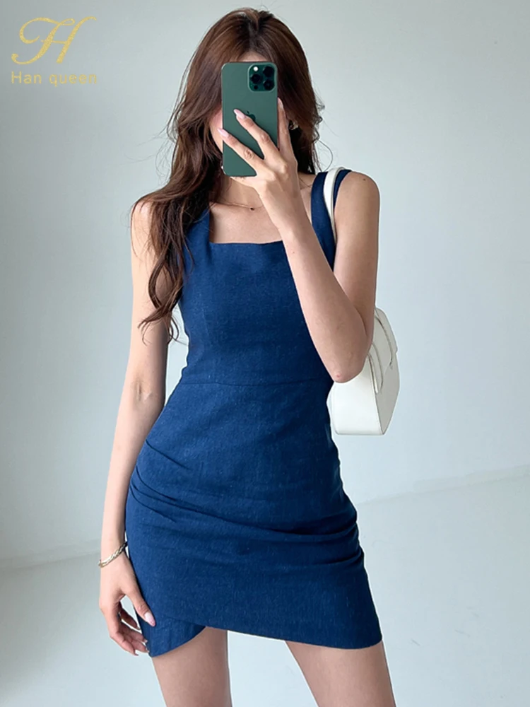 H Han Queen Summer 2 Pieces Elegant Pencil Short Dress Women Simple Bodycon Dresses Casual Party Office Vestidos Female Clothing