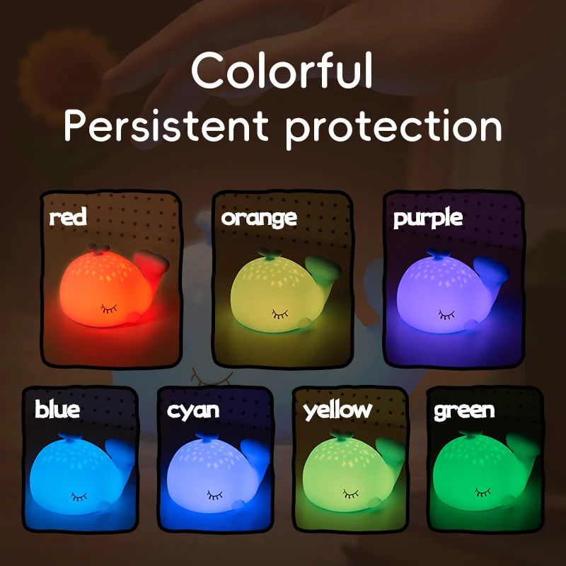 New creative starry sky whale silicone bedside lamp, USB rechargeable, soft light for eye protection, perfect gift for bedroom.