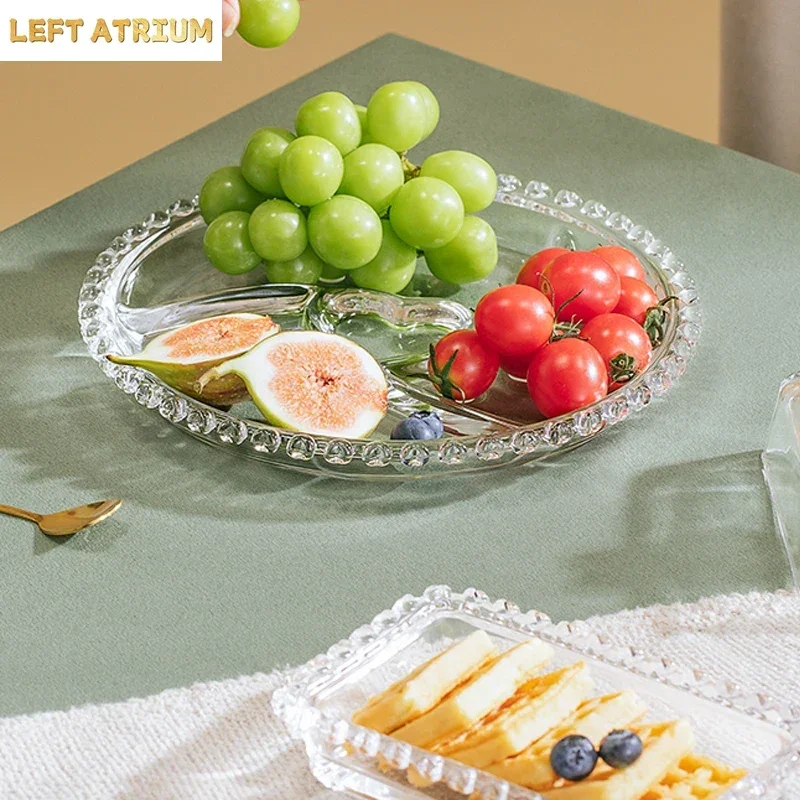 Divided Fruit Plate Glass Dried Fruit Candy Plate Household Side Dish Plate Breakfast Plate Fat-reduced Meal Plate Tableware