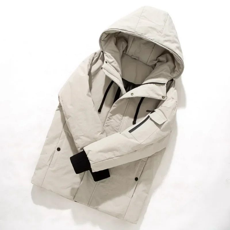 Men 2026 Winter New Long Casual Thick Fleece Hooded Waterproof Down Jacket Coat Men Outwear Fashion Pockets Down Jacket