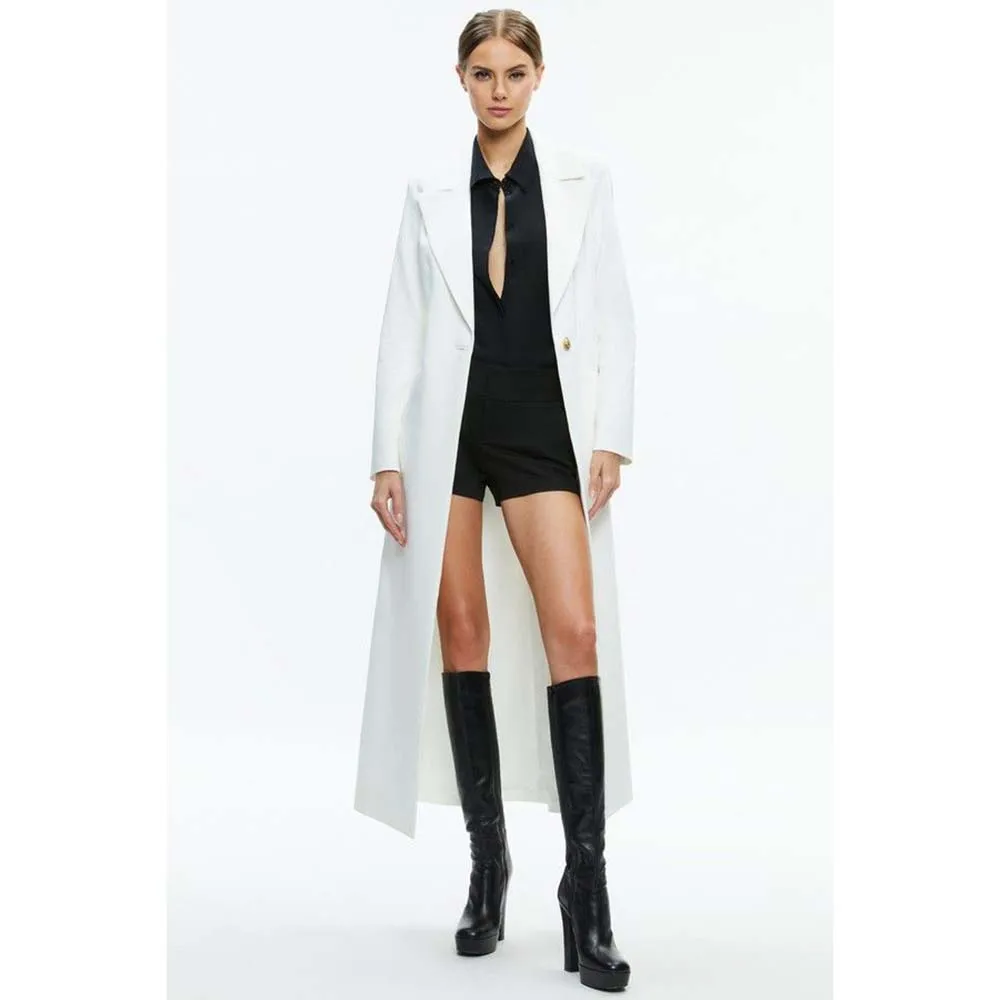 White Long Blazer for Women Long Sleeve Peak Lapel One Button Jacket Smart Casual Slim Work Office Coat 1 Piece Clothing