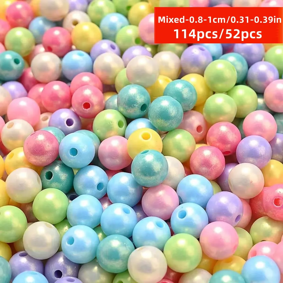 114pcs/52pcs 8mm/10mm Mixed Creative Solid DIY Beads, Perfect for DIY Making