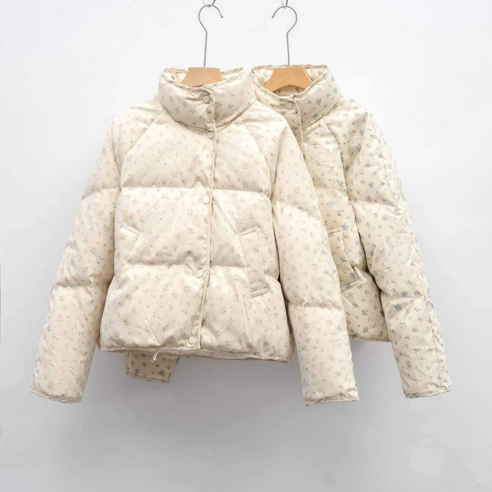 Winter Vrouwen Bloemen Donsjack Koreaanse Mode Stand Kraag Warm Dikker Jassen Casual Chic Losse Print Witte Eendendons Jas