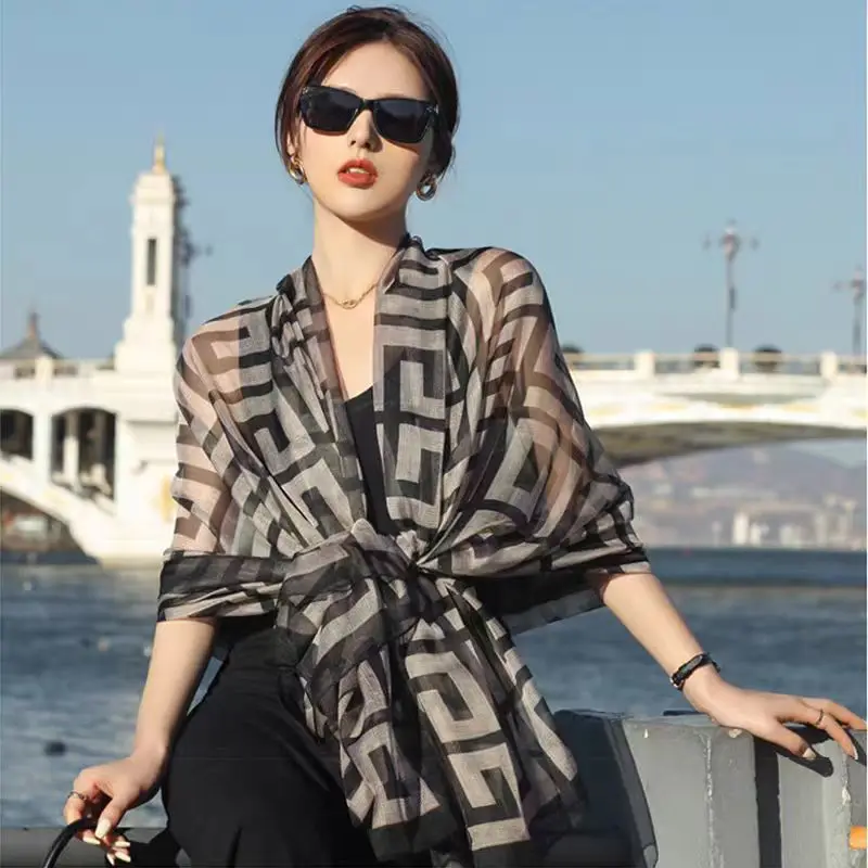 

NEW Elegance Scarf Spring Summer Women Beach Sunscreen Fashion Soft Shawl High Quality Silk Lady Popular Print Scarves Hijab