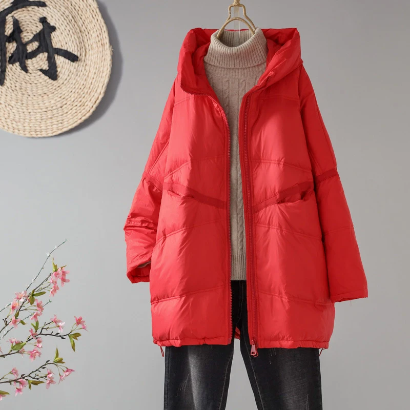 Schinteon-Chaqueta holgada de plumón de pato para mujer, abrigo informal de talla grande, con capucha, estilo coreano, novedad de otoño e invierno, 2023