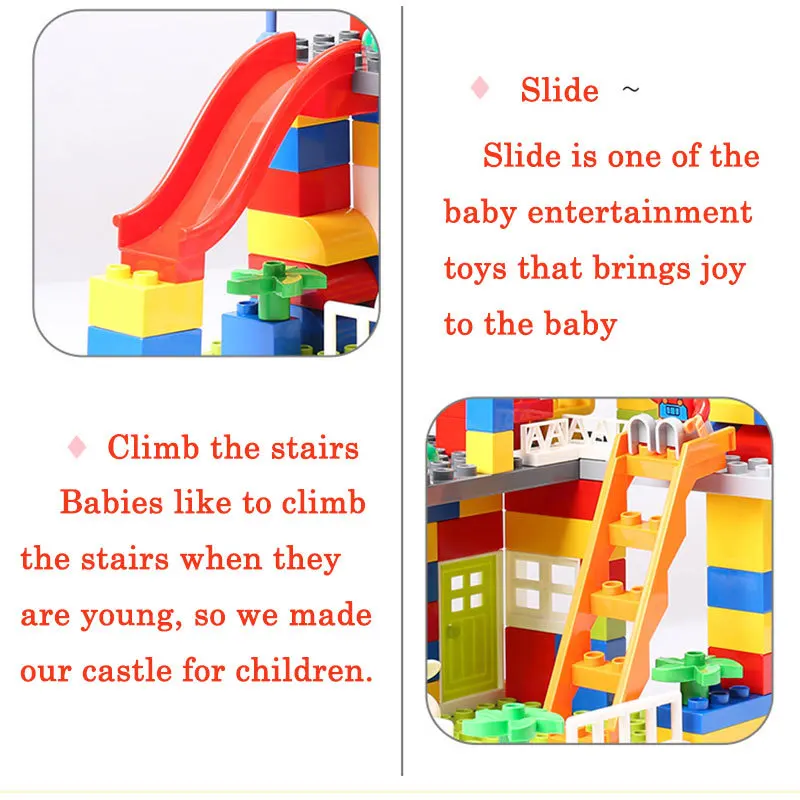 Diy Colorful City House Roof Big Particle Building Blocks Castle Educational Toy For Children Compatible Legoinglys Duplo Slide