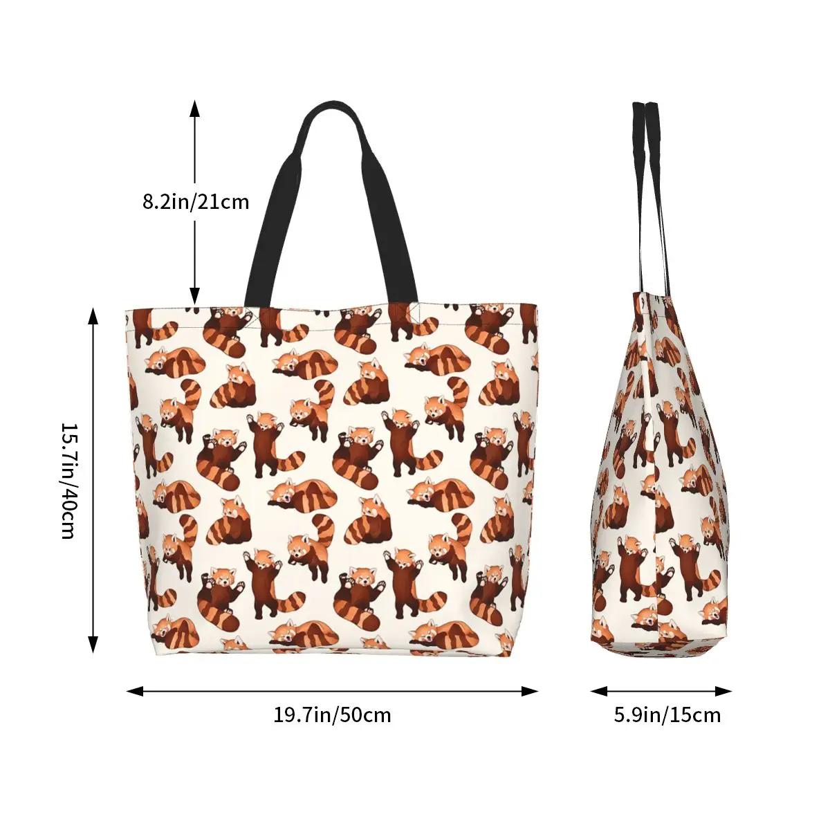 Red Panda Pattern Shopping Tote Bag Canvas Large Capacity Shoulder Bags Shopper Grocery Handbag for Women