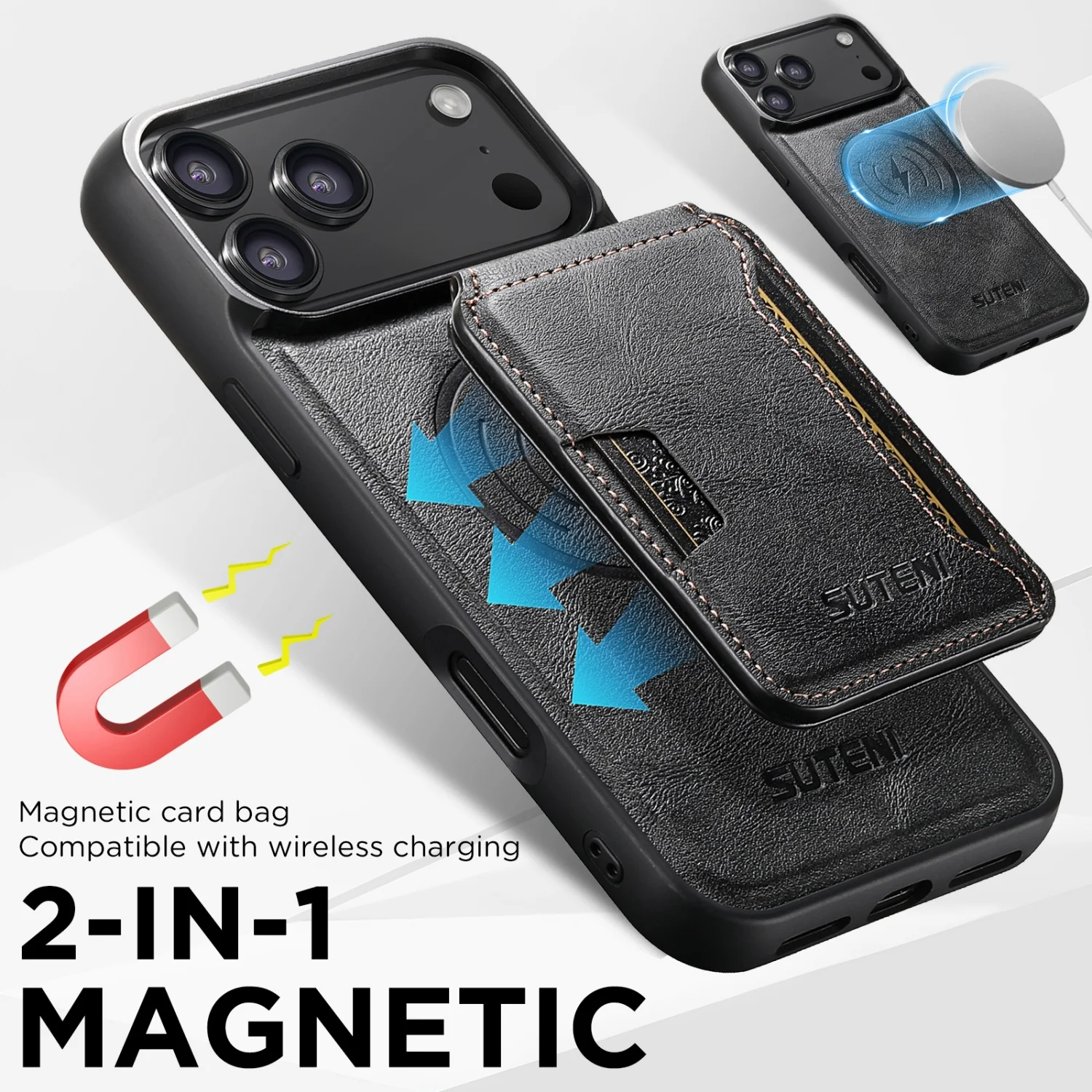 

For iPhone 17promax Air/16/15/14/123 Plus Two-in-One Card Inserting Full-Function Soft Rubber Magnetic Wireless Charging Case
