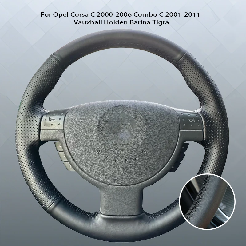 DIY Black Microfibre Leather Car Steering Wheel Cover For Opel Corsa C 2000-2006 Combo C 2001-2011 Vauxhall Holden Barina Tigra