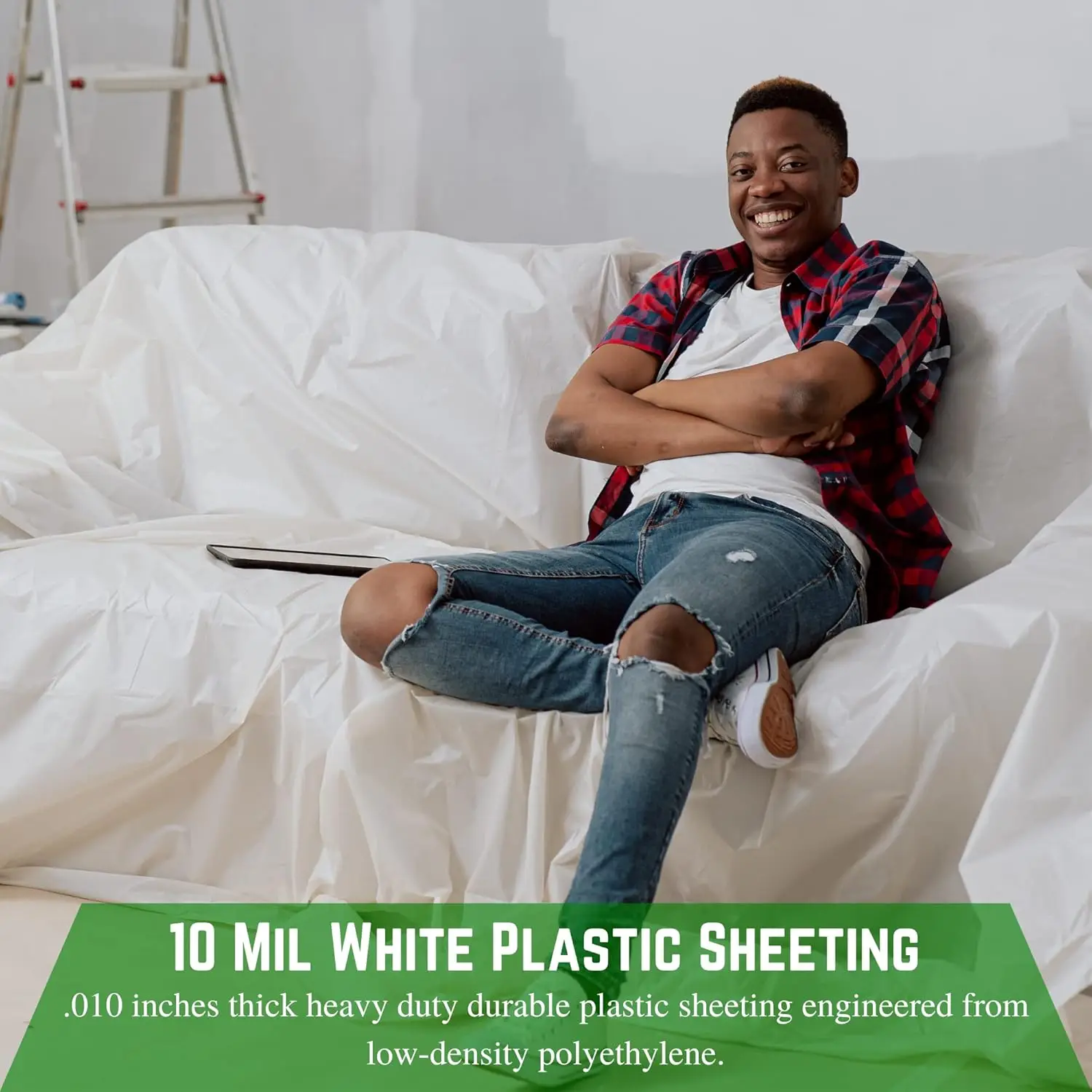 White Plastic Sheeting - 10 mil - (20' x 100') - Thick Plastic Sheeting, Heavy Duty Polyethylene Film, Dro