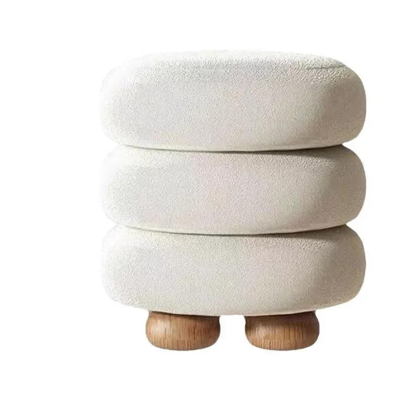 Light Luxury Cream Dressing Stool Scandinavian Modern Minimalist Small Household Round Stool Chair Lamb\'s Wool Makeup Bench
