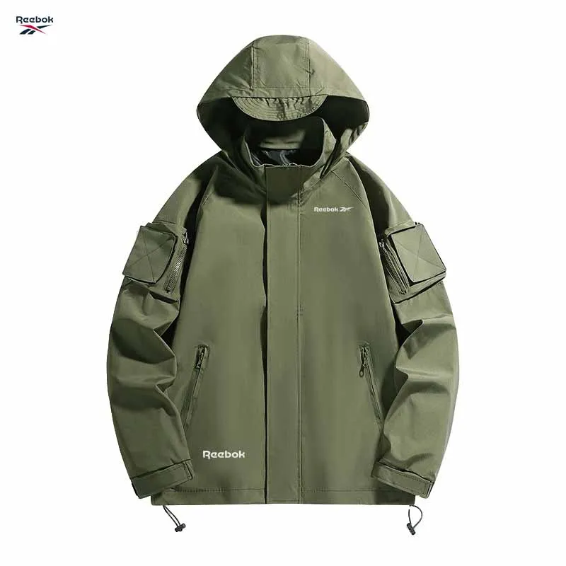 Reebok logo hooded zipper jacket - Waterproof mountain biking coat - Men's and women's outdoor sports clothing - Lightweight and - view 4