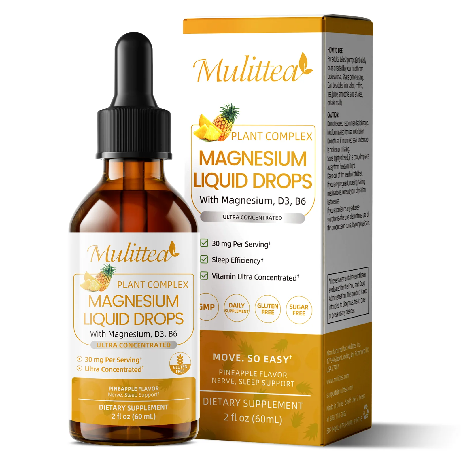 Mulittea 60ML Magnesium Glycinate Liquid Drop with L-Theanine,Vitamin Sleep & Calm Support Relaxation,Mood & Nerve Support