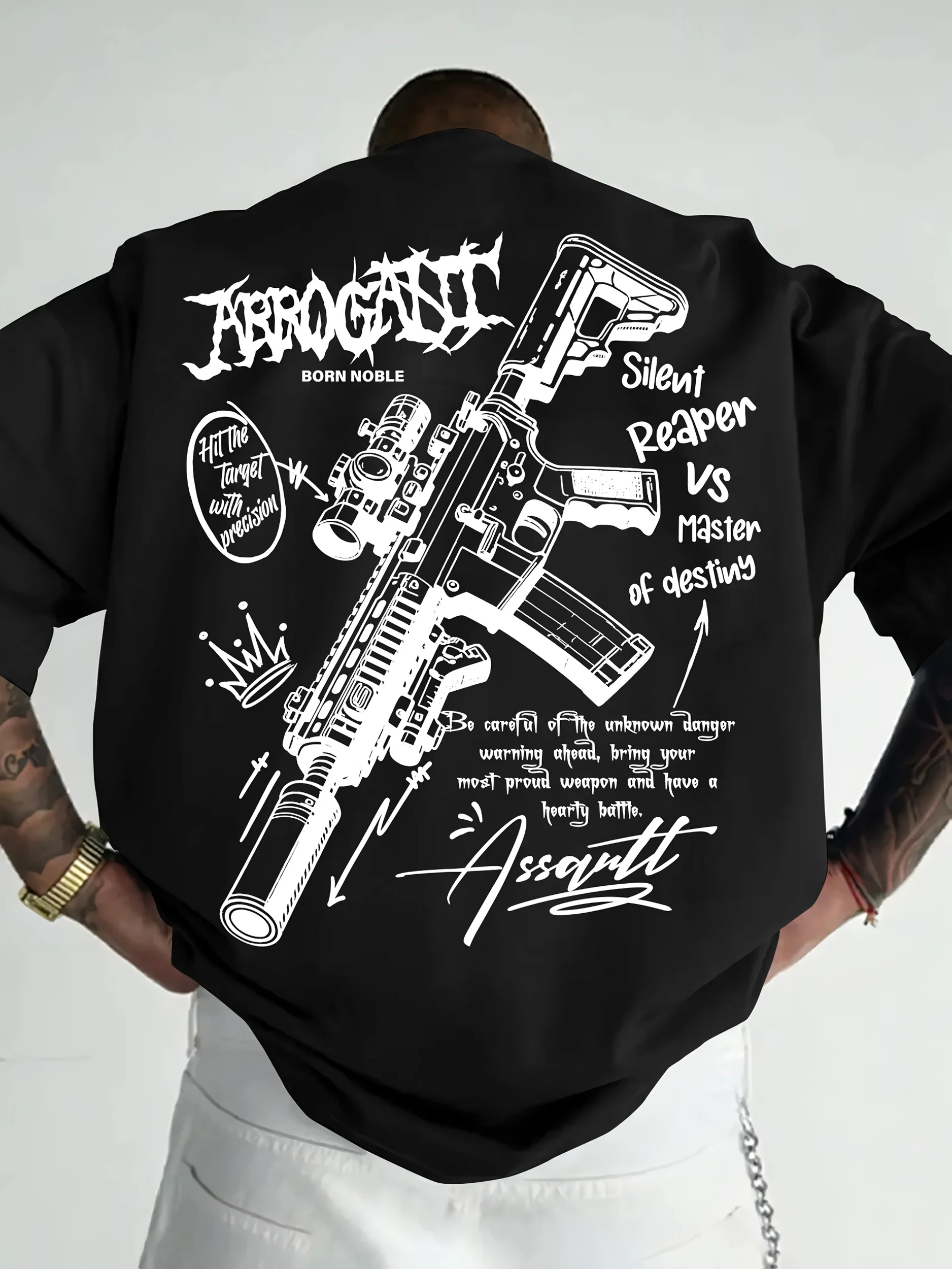 Summer Men Fun Graffiti M4 Elements and Handwritten Letter Pattern Trendy Streetwear T-Shirt 100% Pure Cotton Soft Material