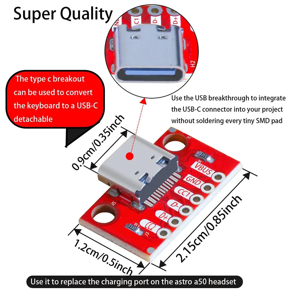 5PCS/Lot USB Type-C Breakout Board Serial Basic Breakout Female Connector Type PCB Converter Board (5 PCS)