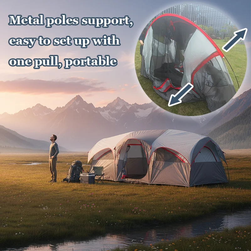 Large 8‑Person Tunnel Tent, Roomy Family Camping Shelter with Multi‑Side Mesh Windows for Group Outdoor Activities