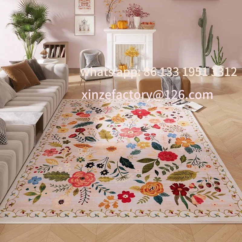 

Customizable Living Room Carpet Floral Retro Machine Washable Non-slip Soft Mat Room Bedside Cloakroom Coffee Table Plush Rugs A