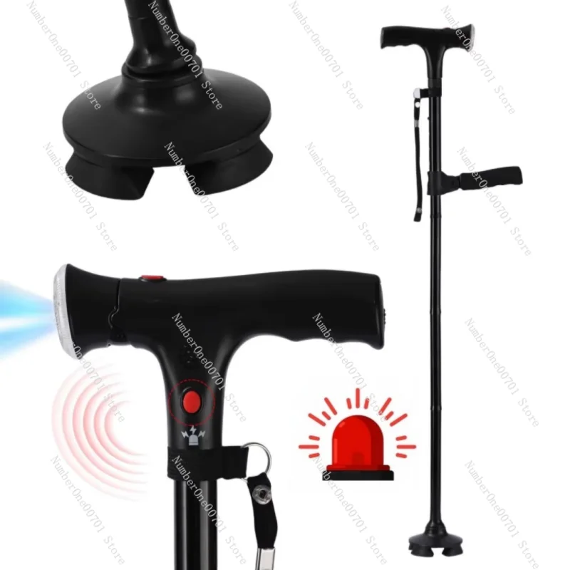 Height Adjustable Voice Announcement LED Lights Walking Stick For Elderly Lightweight Aluminum Outdoor Camping Cane