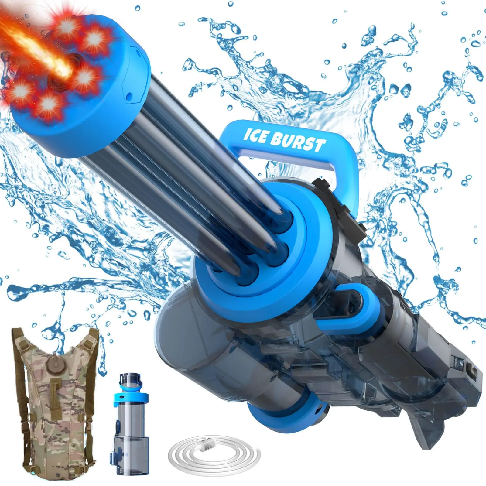 Gatling Cool Lighting Electric Water Gun Toys,Strongest Powerful Water Squirt Gun With Plumbing for Pool Water Park Beach Toys