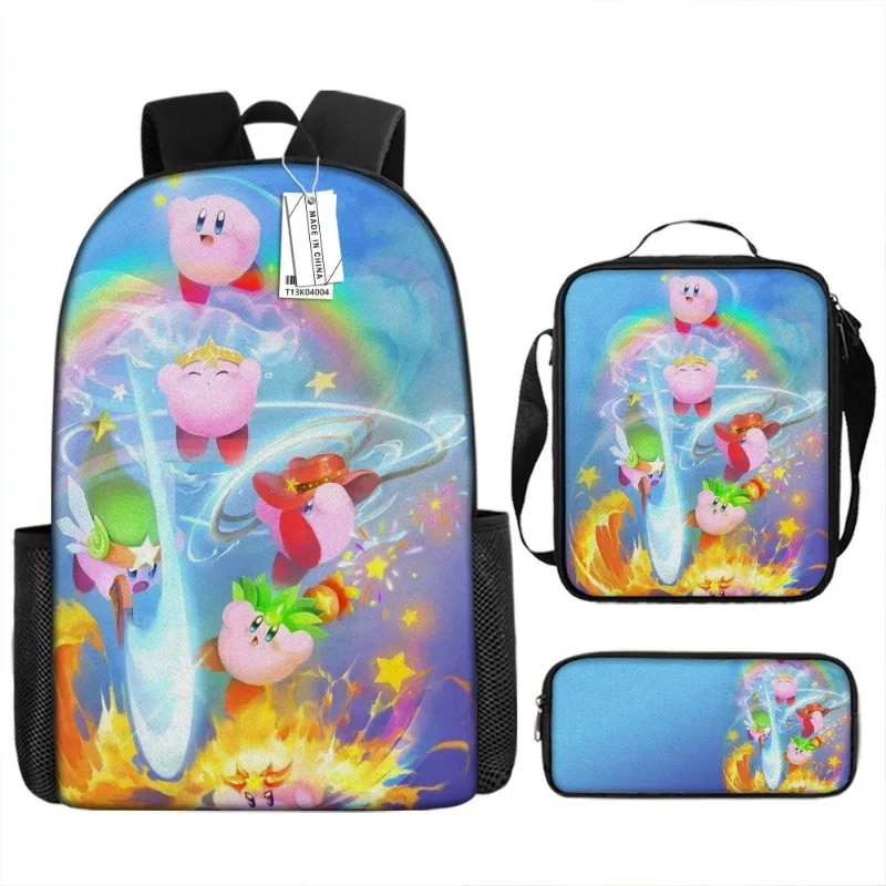 3pcs of Set Kirby and The Forgotten Land Cartoon Children Backpack Anime Portable Crossbody Bag Pencil Case School Supplies Gift