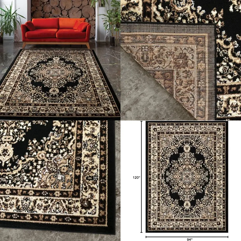 

Traditional Medallion Design Antep Rugs Oriental 8x10 Indoor Area Rug Siesta Black Beige (7'10 x 10')