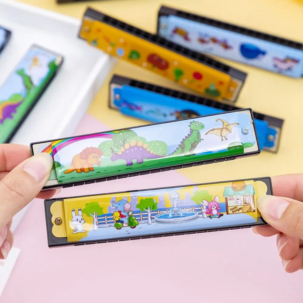 

Wind Instrument Metal Painted Harmonica Educational Montessori 16 Holes Harmonica Cartoon Pattern 16 Holes Mouth Organ Teaching