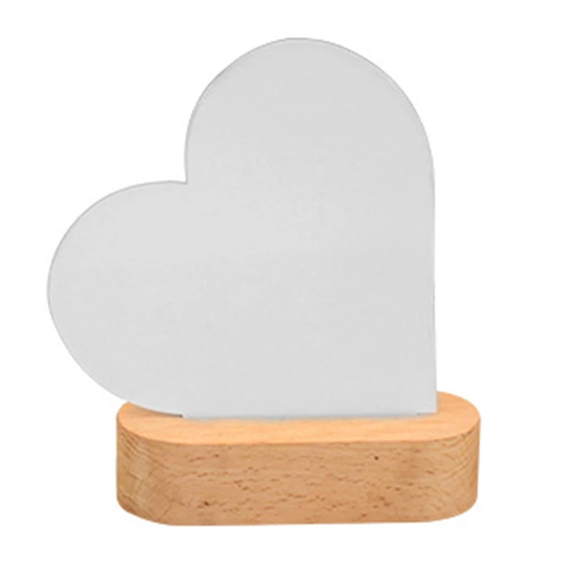

Sublimation LED Acrylic Photo Frames Night Lights With Warm Color Light With Wood Stand For Heat Press Printing Heart