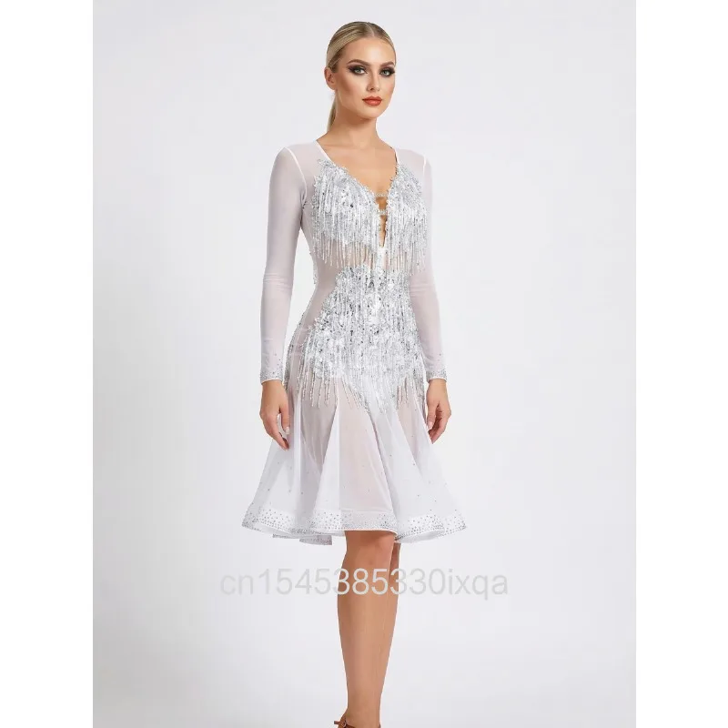 New Latin Dance Competition Performance Costumes for Women Professional Advanced Art Exam Flower Clothes Can Be Customized