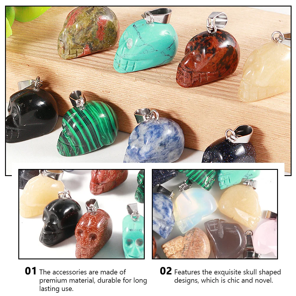 

8 Pcs Skull Pendant Necklace DIY Accessory Gem Handmade Jewelry Parts Natural Stone