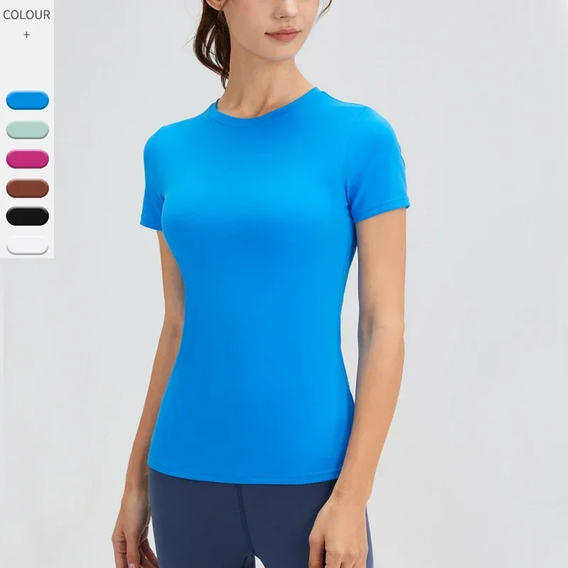 Short Sleeve Yoga T-Shirt Women Summer Solid Color Slim Fit Running Top Breathable Quick Dry Workout Shirt Female Sportswear