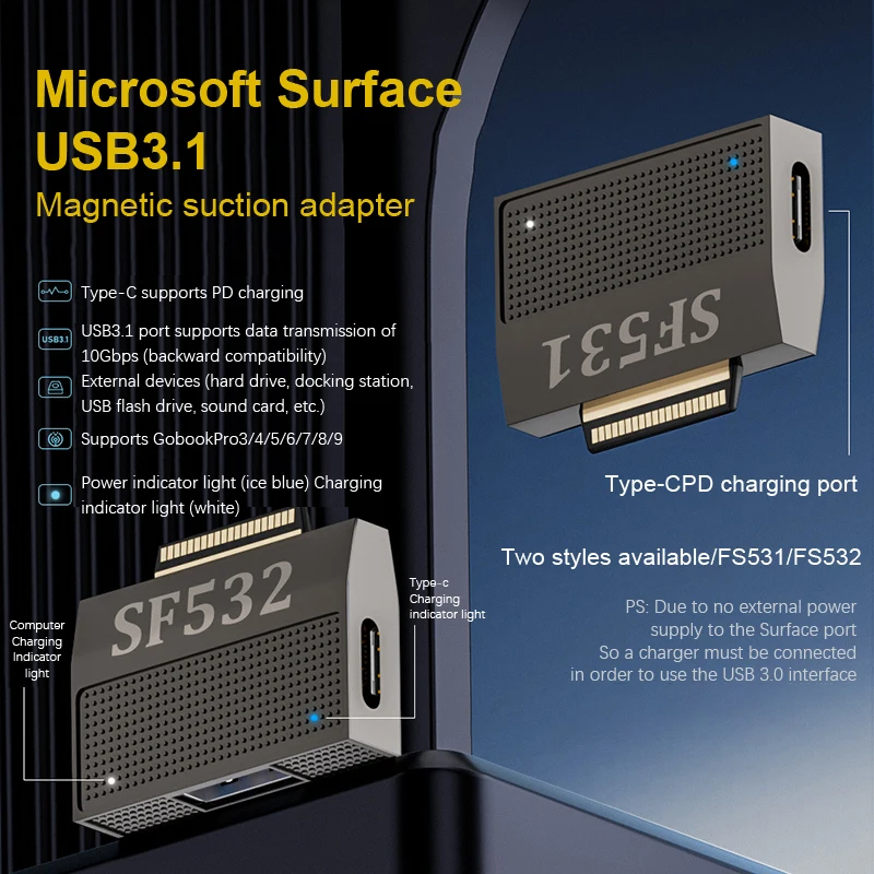 

45W PD Magnetic Fast Charging Adapter Converter For Microsoft Surface Pro X 8 7 6 5 4 3 Go Book USB Charger HUB Power Plug