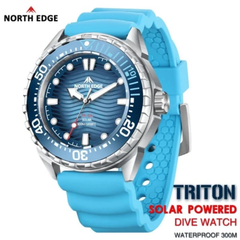 

NORTH EDGE 2025 Новые часы для дайвинга TRITON на солнечной энергии, мужские роскошные кварцевые часы для мужчин, корпус из нержавеющей стали 316L, водонепроницаемый, 300 м