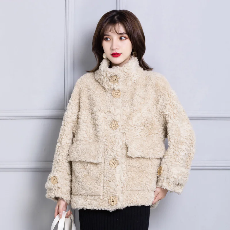 Coat Women Winter Real Fur Coat 100% Wool Jacket Furry Korean Fashion Womens Coats Chaquetas Mujer 2023