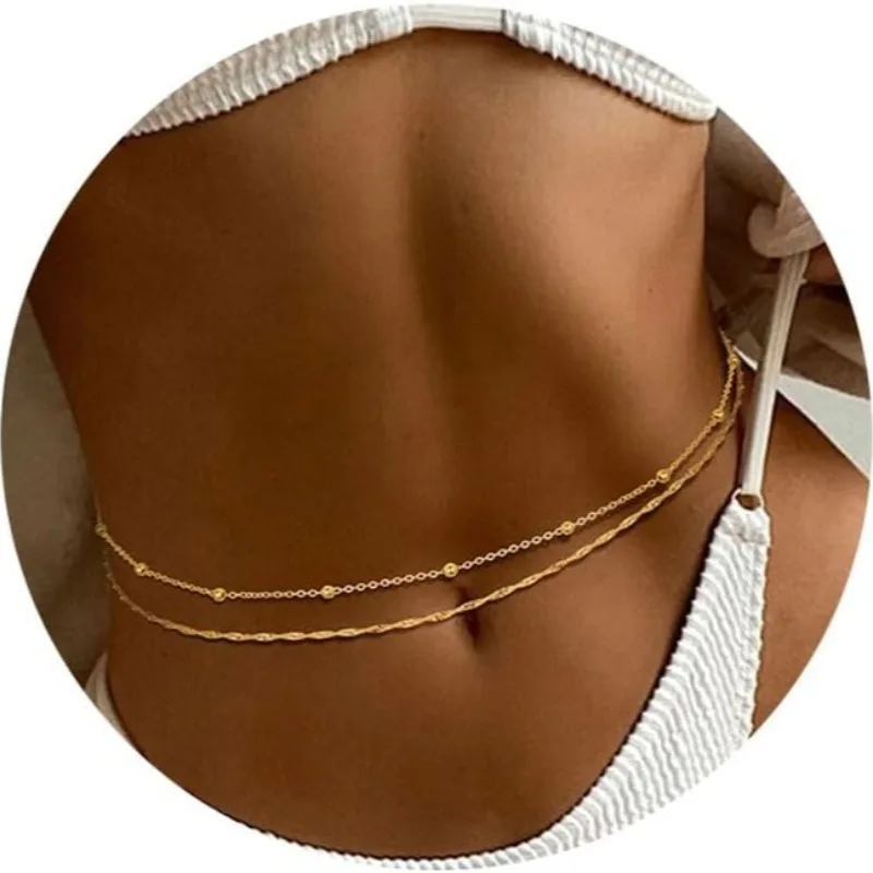 2 uds. Cadenas de cintura chapadas en oro de 18 quilates para mujer, cadenas para el vientre en capas, cadenas con cuentas de perlas para cintura, Bikini Sexy, joyería de playa de verano