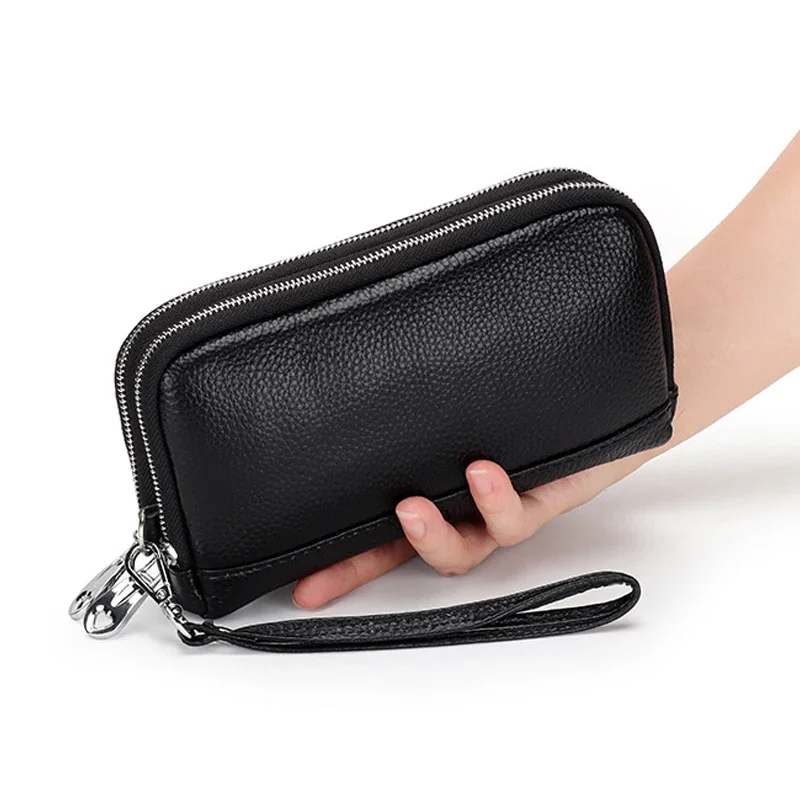 Women Long Wallet Genuine Leather Wristlet Clutch Purse Bag 2-Layer Zipper Wallets Phone Bag Money Purses