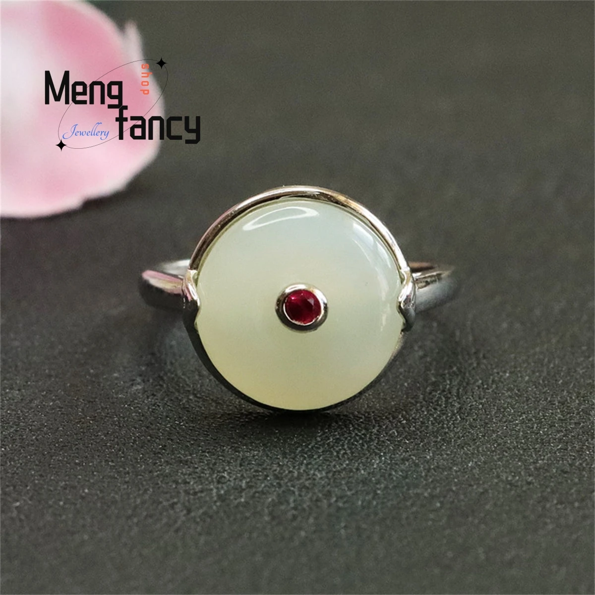 

Natural S925 Silver Inlaid Hotan Jade Safety Buckle Ruby Ring Simple Generous Personality Elegant Fashion Perfect Beauty Jewelry