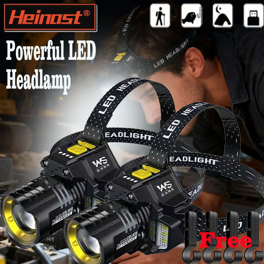 

Мощный светодиодный промышленный налобный фонарь с датчиком движения, перезаряжаемые налобные фонари COB, мощная фара для рыбалки