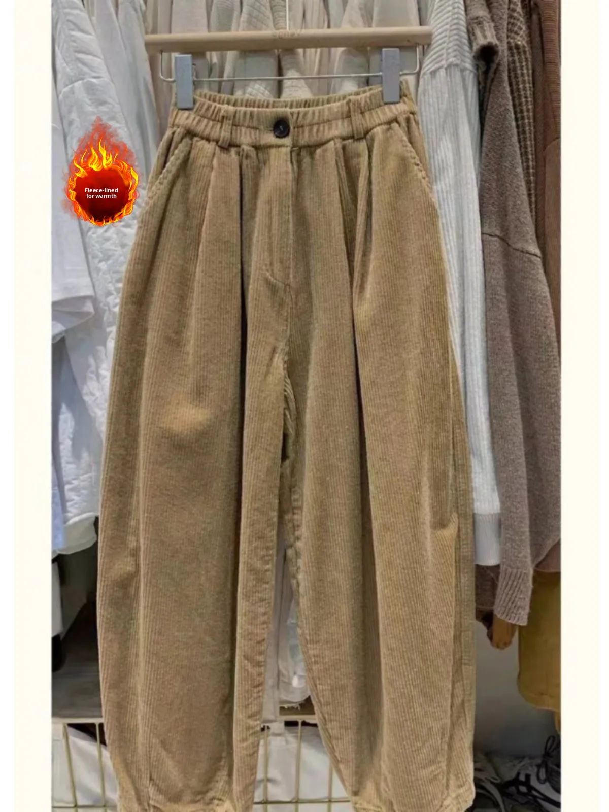 

Вельветовые широкие брюки в стиле ретро, большие размеры, женские свободные утягивающие брюки с высокой талией Fce Harlan, осень-зима, повседневные хлопковые брюки...