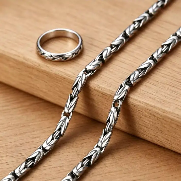 

simple New Arrival Men Silver Color Necklace 6MM Thick Six-Character Mantra Retro Trendy Religious Jewelry
