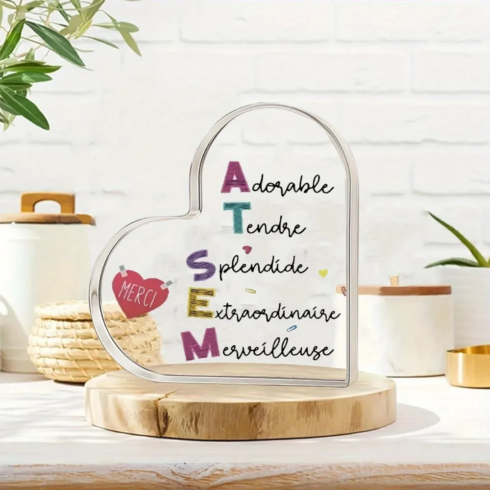 2D Französischer Stil Acryl-Herz Schreibtisch-Deko, Niedliches Ornament für Zuhause und Büro, Bestes ATSEM Geburtstagsgeschenk