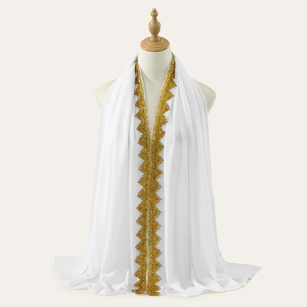 

Headwraps Silk Chiffon Hijab Scarf Long Gold Islamic Turban Ethnic Style Thin Sequin Wraps Shawl Female